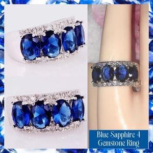 4ct Blue Sapphire 4 Stone 925 Silver Cocktail Ring